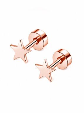Rose Gold Star Flat Back Stud Earrings 20G Stainless Steel 4.5mm